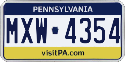 PA license plate MXW4354
