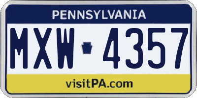 PA license plate MXW4357