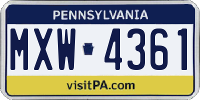 PA license plate MXW4361