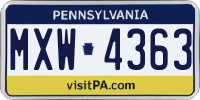 PA license plate MXW4363