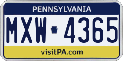 PA license plate MXW4365