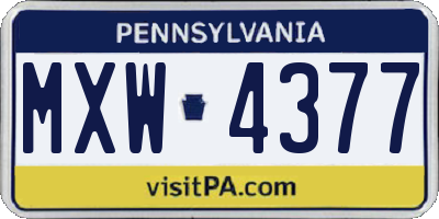PA license plate MXW4377
