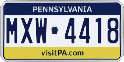 PA license plate MXW4418