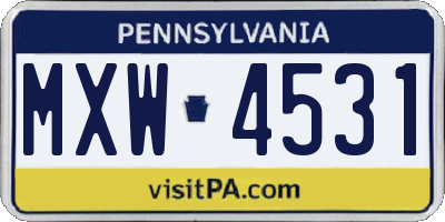 PA license plate MXW4531