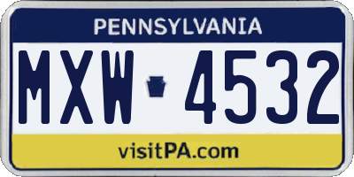PA license plate MXW4532