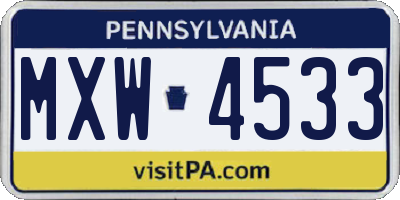 PA license plate MXW4533