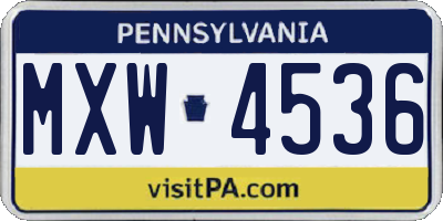 PA license plate MXW4536
