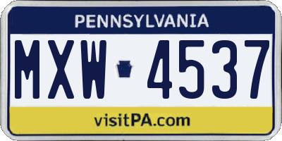 PA license plate MXW4537
