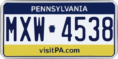 PA license plate MXW4538