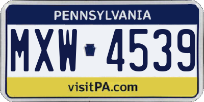 PA license plate MXW4539
