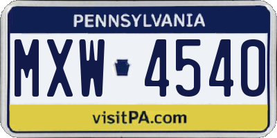 PA license plate MXW4540