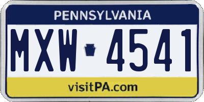 PA license plate MXW4541
