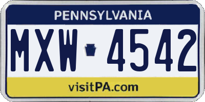 PA license plate MXW4542