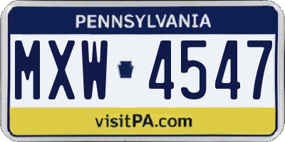 PA license plate MXW4547
