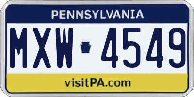 PA license plate MXW4549