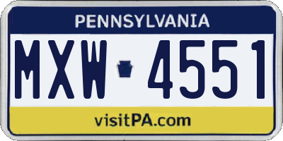 PA license plate MXW4551