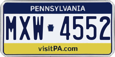 PA license plate MXW4552