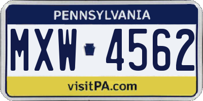 PA license plate MXW4562