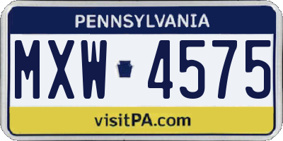 PA license plate MXW4575
