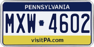 PA license plate MXW4602