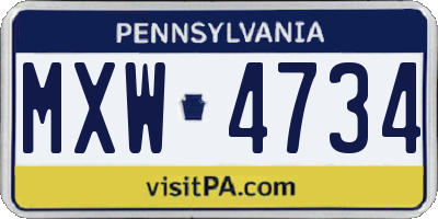 PA license plate MXW4734
