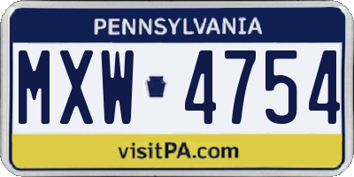 PA license plate MXW4754