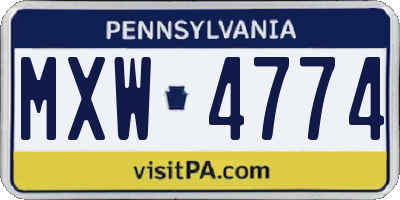 PA license plate MXW4774