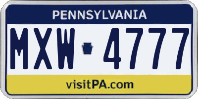 PA license plate MXW4777
