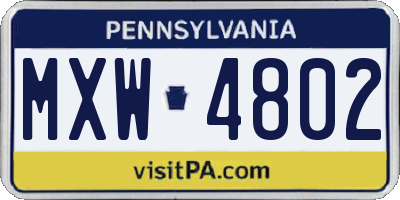 PA license plate MXW4802