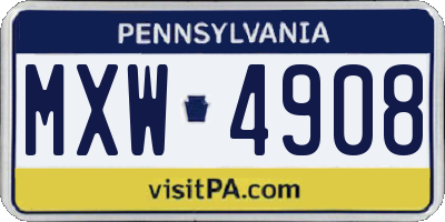 PA license plate MXW4908