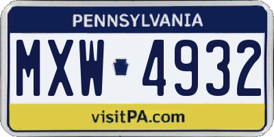 PA license plate MXW4932