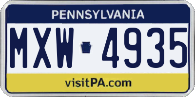 PA license plate MXW4935