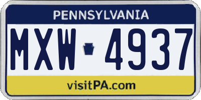 PA license plate MXW4937