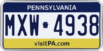 PA license plate MXW4938
