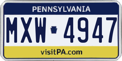 PA license plate MXW4947