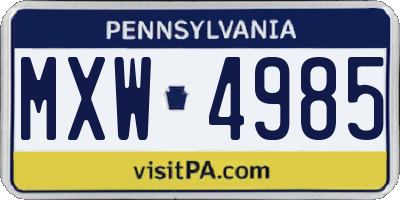 PA license plate MXW4985