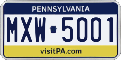 PA license plate MXW5001