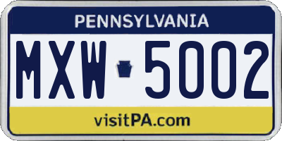 PA license plate MXW5002