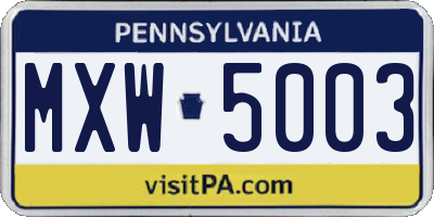 PA license plate MXW5003