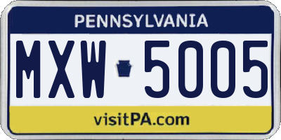 PA license plate MXW5005