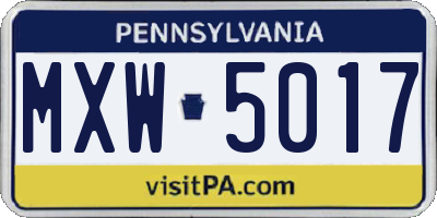 PA license plate MXW5017