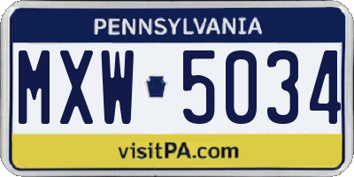 PA license plate MXW5034