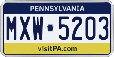 PA license plate MXW5203