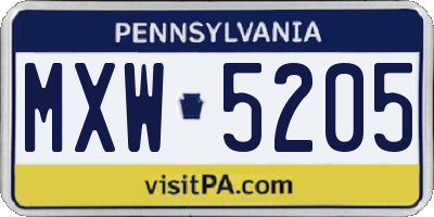 PA license plate MXW5205