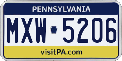 PA license plate MXW5206