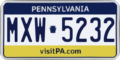 PA license plate MXW5232