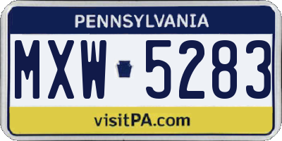 PA license plate MXW5283