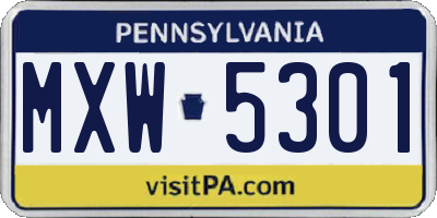 PA license plate MXW5301
