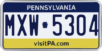 PA license plate MXW5304