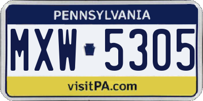 PA license plate MXW5305